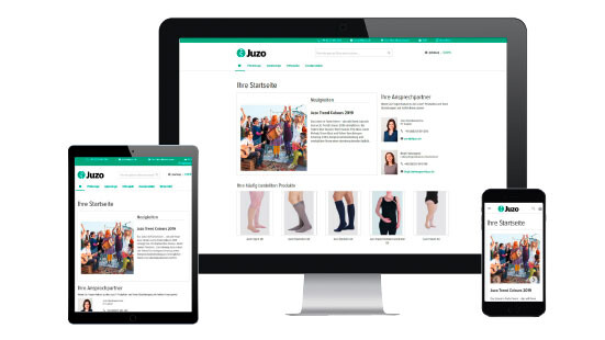 En skärm, en surfplatta och en smartphone där man ser startsidan för webbutiken